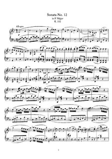 Sonata for Piano No.12 in F Major, K.332: For a single performer by Wolfgang Amadeus Mozart