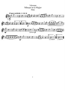 Minuet in G Major for Flute and Piano: parte Solo by Georg Philipp Telemann