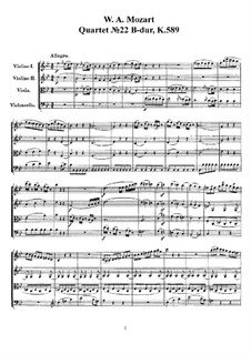String Quartet No.22 in B Flat Major, K.589: Partitura completa, Partes by Wolfgang Amadeus Mozart