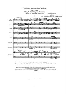 Concerto for Violin, Oboe and Strings No.1 in C Minor, BWV 1060r: Score, parts by Johann Sebastian Bach