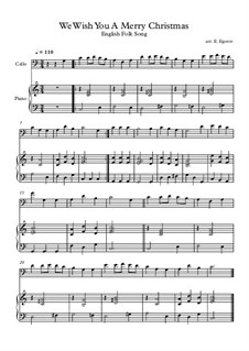 10 Easy Classical Pieces for Cello and Piano Vol.4: We Wish You A Merry Christmas by Johann Sebastian Bach, Tomaso Albinoni, Joseph Haydn, Wolfgang Amadeus Mozart, Franz Schubert, Jacques Offenbach, Richard Wagner, Giacomo Puccini, folklore