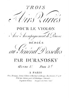Trois airs variés for Violin and Basso Continuo, Op.5: parte basso continuo by August Duranowski