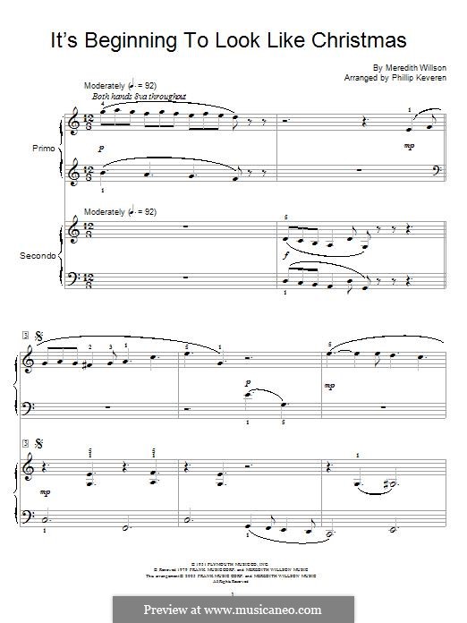 It's Beginning to Look a Lot Like Christmas (Perry Como): para piano de quadro mãos by Meredith Willson