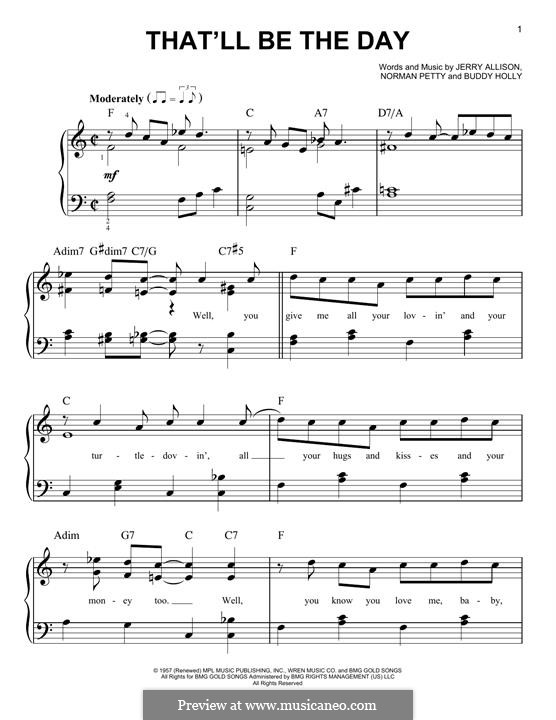 That'll Be the Day: Para Piano by Buddy Holly, Jerry Allison, Norman Petty