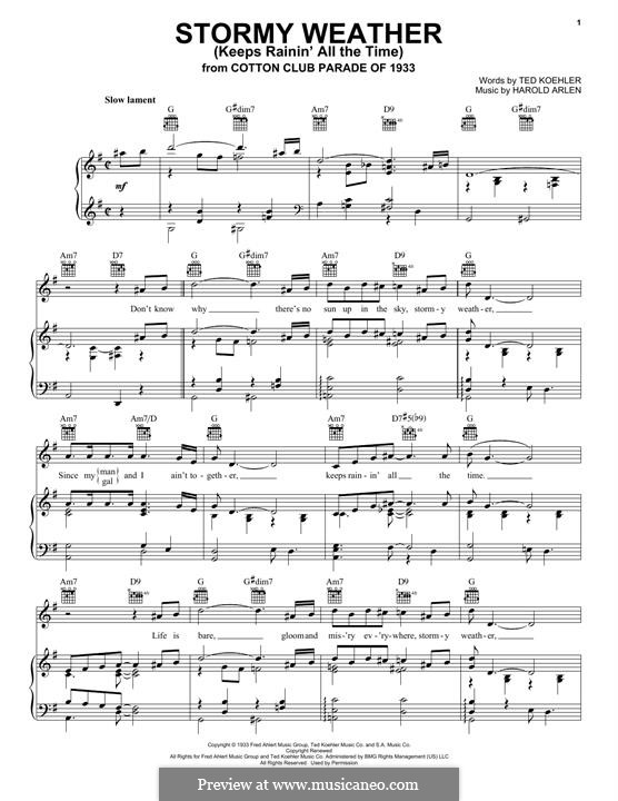Stormy Weather (Lena Horne): Para vocais e piano (ou Guitarra) by Harold Arlen