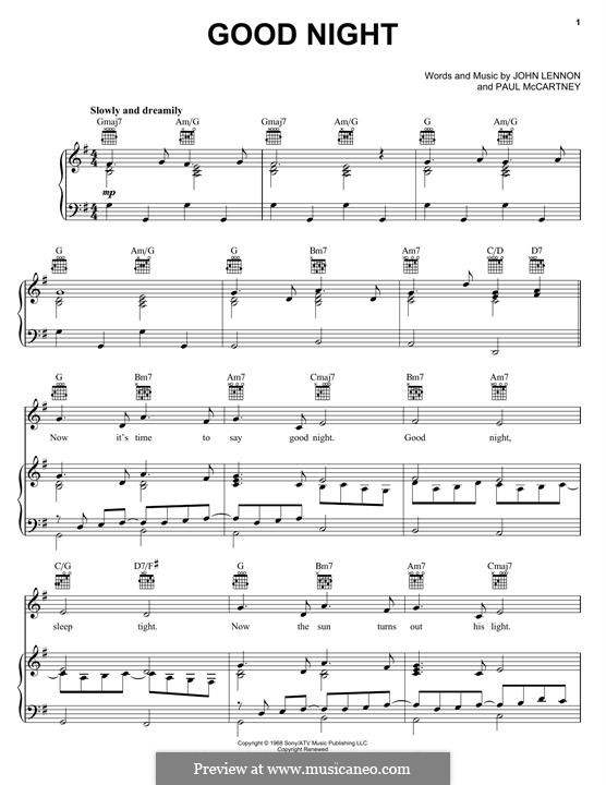 Good Night (The Beatles): Para vocais e piano (ou Guitarra) by John Lennon, Paul McCartney