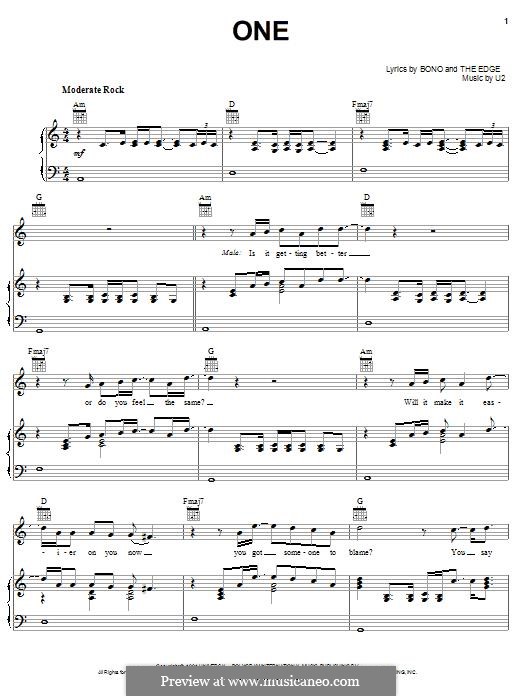One: For violin and piano (or guitar) by U2, Adam Clayton, David Evans, Larry Mullen Jr., Paul Hewson