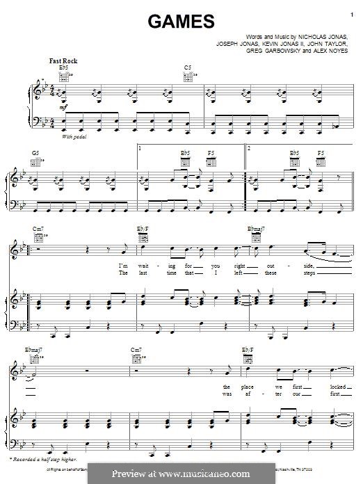 Games (Jonas Brothers): Para vocais e piano (ou Guitarra) by Alex Noyes, Greg Garbowsky, John Taylor, Joseph Jonas, Kevin Jonas Sr., Nicholas Jonas
