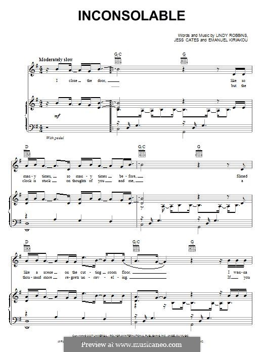 Inconsolable (Backstreet Boys): Para vocais e piano (ou Guitarra) by Emanuel Kiriakou, Jess Cates, Lindy Robbins