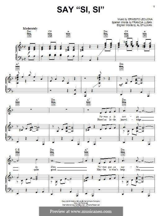 Say 'Si, Si' (Glen Miller): Para vocais e piano (ou Guitarra) by Ernesto Lecuona