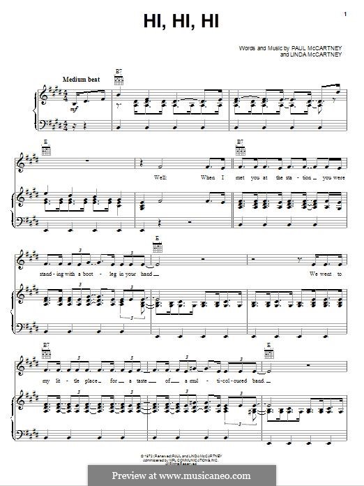 Hi Hi Hi (Wings): Para vocais e piano (ou Guitarra) by Linda McCartney, Paul McCartney