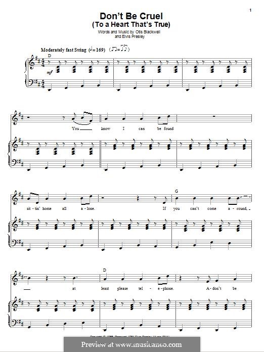 Don't Be Cruel: Para vocais e piano by Elvis Presley, Otis Blackwell