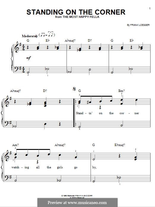 Standing on the Corner (The Four Lads): Facil para o piano by Frank Loesser