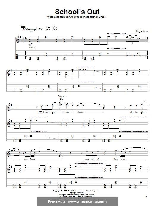 School's Out: Para guitarra com guia by Alice Cooper, Dennis Dunaway, Glen Buxton, Michael Bruce, Neal Smith
