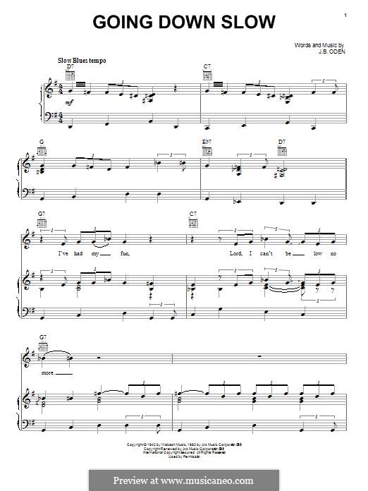 Going Down Slow: Para vocais e piano (ou Guitarra) by James B. Oden