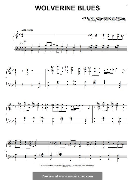 Wolverine Blues: Para vocais e piano (ou Guitarra) by Jelly Roll Morton