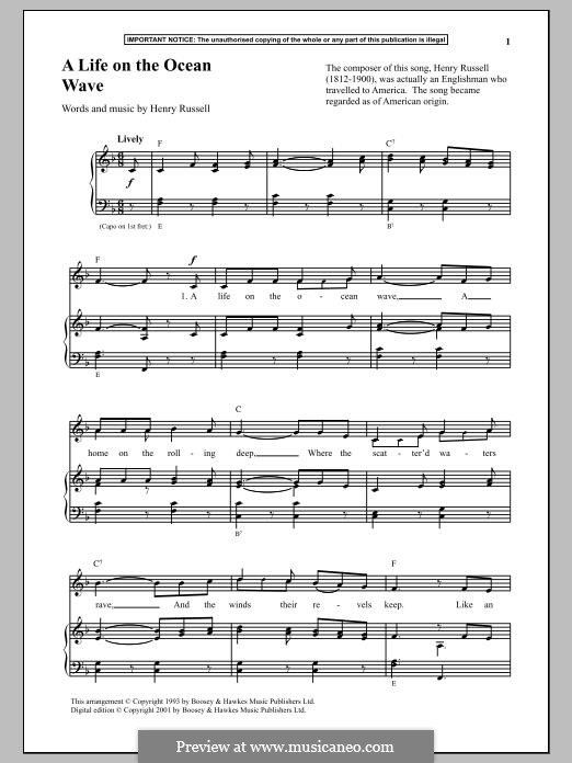 A Life on the Ocean Wave: Para vocais e piano by Henry Russell