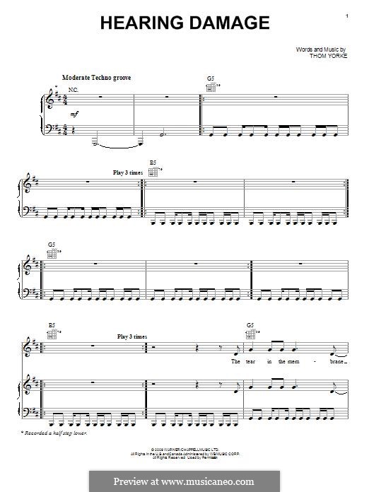 Hearing Damage: Para vocais e piano (ou Guitarra) by Thomas Yorke