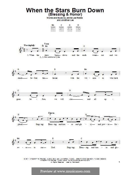 When The Stars Burn Down (Blessing and Honor): Para Guitarra by Jennie Lee Riddle, Jonathan Lee