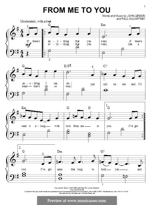 From Me to You (The Beatles): Para Piano by John Lennon, Paul McCartney
