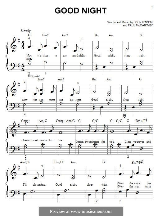 Good Night (The Beatles): Para Piano by John Lennon, Paul McCartney