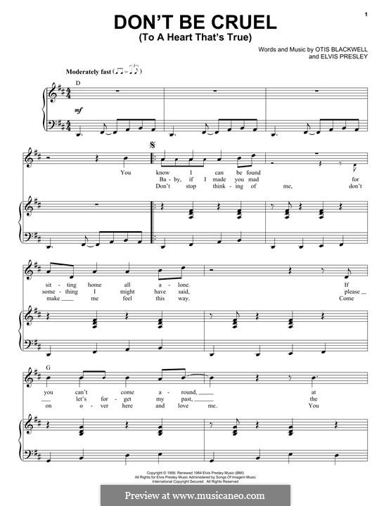 Don't Be Cruel: Para vocais e piano by Elvis Presley, Otis Blackwell