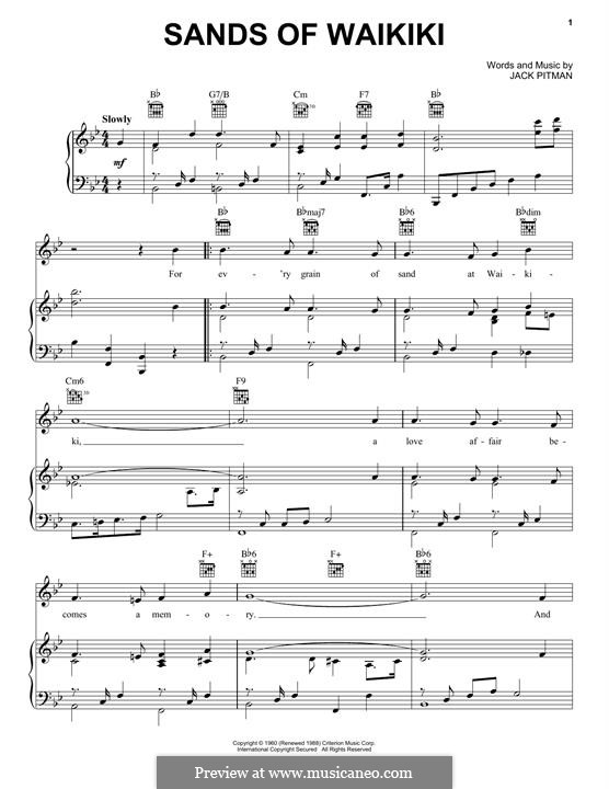 Sands of Waikiki: Para vocais e piano (ou Guitarra) by Jack Pitman