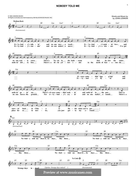Nobody Told Me: para teclado by John Lennon