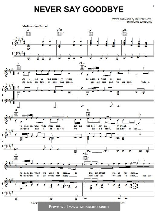 Never Say Goodbye (Bon Jovi): Para vocais e piano (ou Guitarra) by Jon Bon Jovi, Richie Sambora