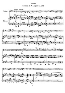Sonata for Violin and Piano No.22 in A Major, K.305: partitura by Wolfgang Amadeus Mozart