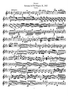 Sonata for Violin and Piano No.19 in E Flat Major, K.302: Parte de solo by Wolfgang Amadeus Mozart