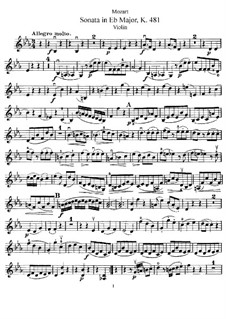 Sonata for Violin and Piano No.33 in E Flat Major, K.481: Parte de solo by Wolfgang Amadeus Mozart