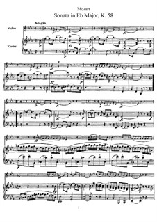 Sonata for Violin and Piano in E Flat Major , K.58: partitura by Wolfgang Amadeus Mozart
