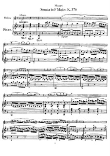 Sonata for Violin and Piano No.24 in F Major, K.376: partitura by Wolfgang Amadeus Mozart