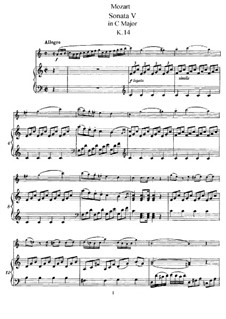 Sonata for Violin (or Flute) and Piano No.9 in C Major, K.14: partitura by Wolfgang Amadeus Mozart