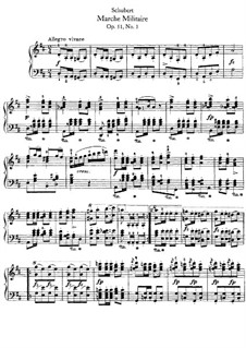 Three Marches Militaires for Piano Four Hands, D.733 Op.51: March No.1, for piano by Franz Schubert