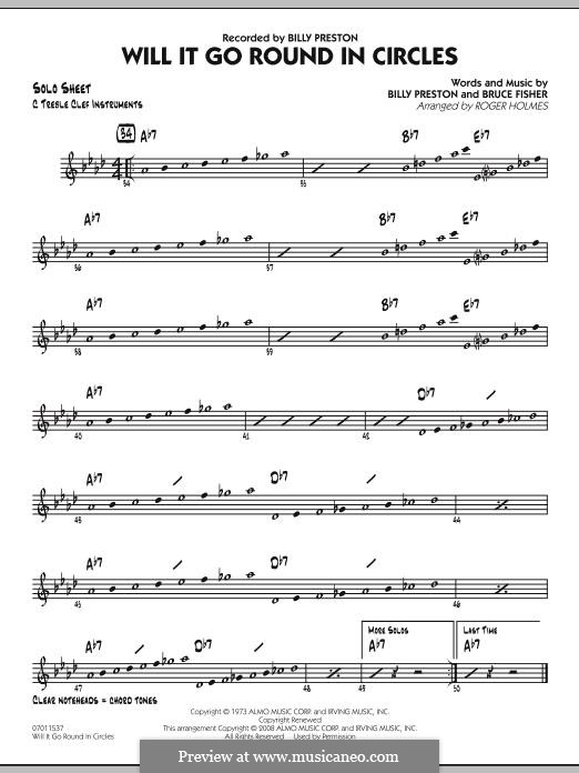 Will It Go Round in Circles (Billy Preston): C Solo Sheet part by Bruce Fisher