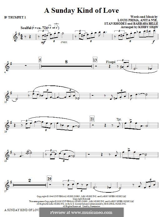 A Sunday Kind of Love: Bb Trumpet 1 part by Anita Leonard, Barbara Belle, Louis Prima, Stan Rhodes