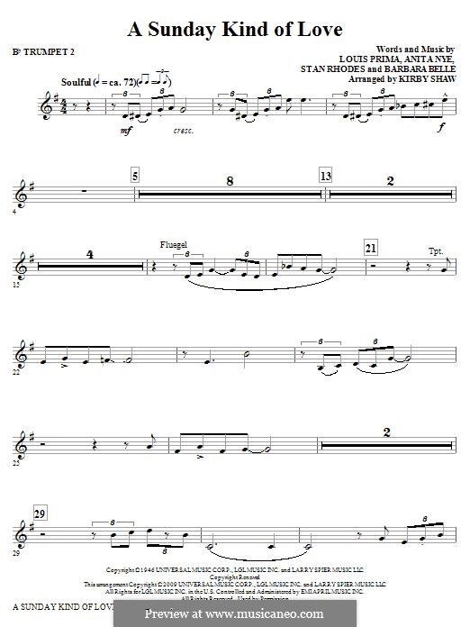 A Sunday Kind of Love: Bb Trumpet 2 part by Anita Leonard, Barbara Belle, Louis Prima, Stan Rhodes