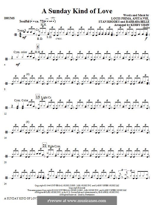 A Sunday Kind of Love: Drums part by Anita Leonard, Barbara Belle, Louis Prima, Stan Rhodes