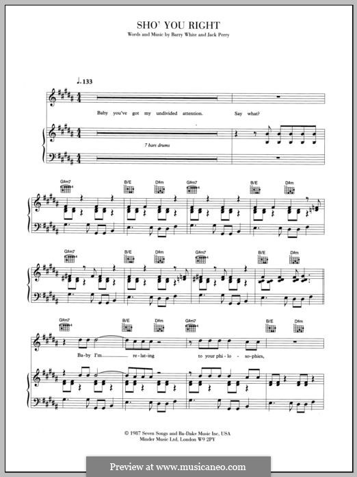 Sho' You Right: Para vocais e piano (ou Guitarra) by Barry White, Jack Perry