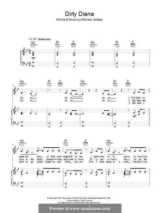 Dirty Diana: Para vocais e piano (ou Guitarra) by Michael Jackson