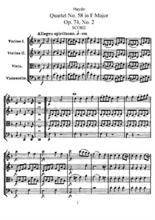 String Quartet No.58 in F Major, Hob.III/73 Op.74 No.2: Partitura completa, Partes by Joseph Haydn