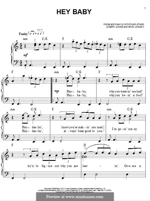 Hey Baby (Jonas Brothers): Para Piano by Joseph Jonas, Kevin Jonas Sr., Nicholas Jonas