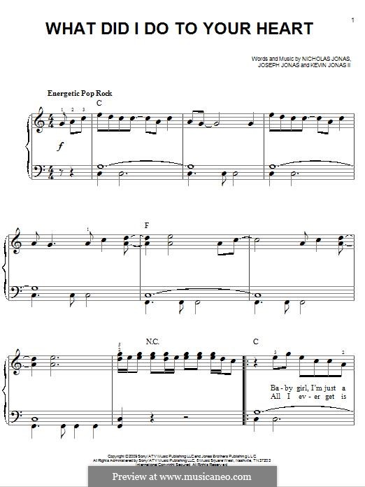 What Did I Do To Your Heart (Jonas Brothers): Para Piano by Joseph Jonas, Kevin Jonas Sr., Nicholas Jonas