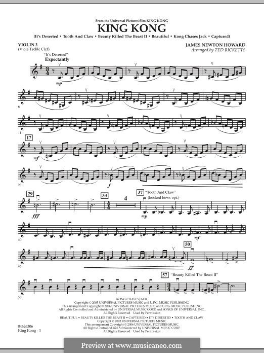King Kong: Violin 3 (Viola T.C.) part by James Newton Howard