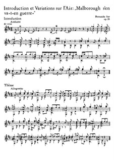 Introduction and Variations on Aria 'Marlborough', Op.28: Para Guitarra by Fernando Sor