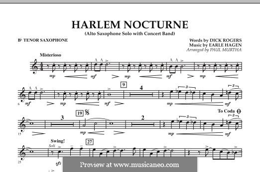 Harlem Nocturne (Alto Sax Solo with Band): Bb Tenor Saxophone part by Earle Hagen