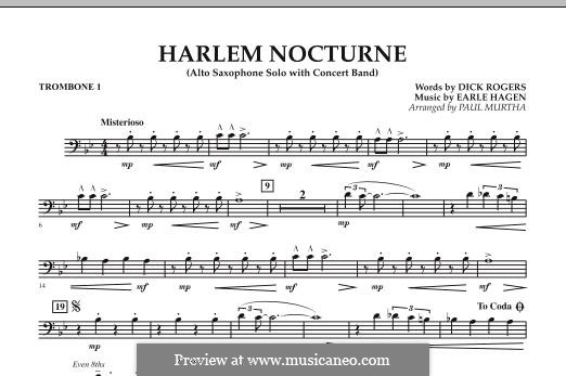 Harlem Nocturne (Alto Sax Solo with Band): Trombone 1 part by Earle Hagen
