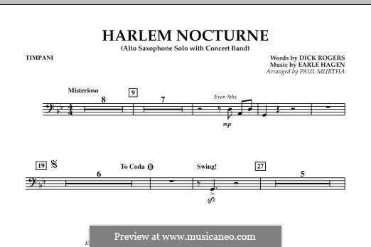 Harlem Nocturne (Alto Sax Solo with Band): Peça para Timpano by Earle Hagen
